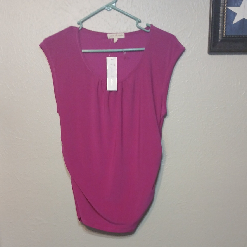 🧡NWT Pink Blouse with Scoop Neckline and Ruched Details